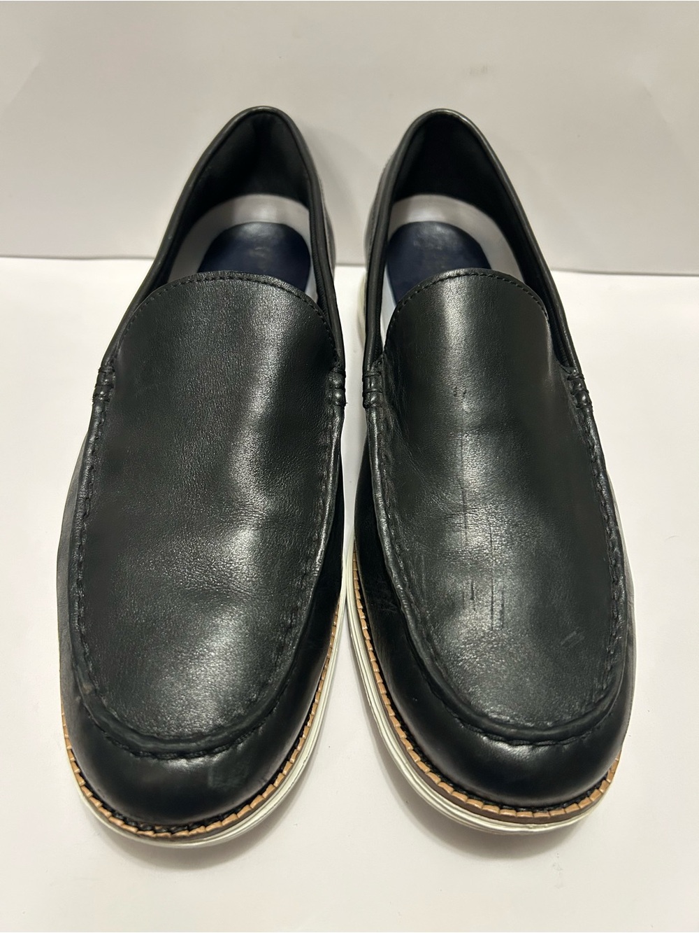 Cole Haan Black Leather Slip-On Loafers with Tan Contrast Welt
